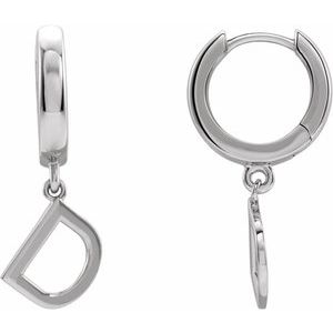18K White Gold Initial D Hinged Huggie Earring