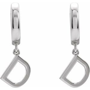 14K White Gold Initial D Hinged Huggie Earring