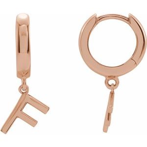 14K Rose Gold Initial F Hinged Huggie Earring