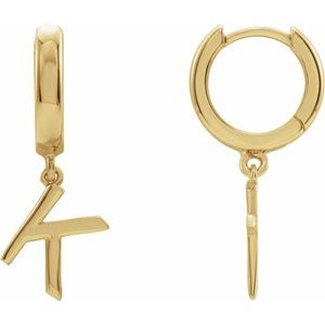 14K Yellow Gold Initial K Hinged Huggie Earring