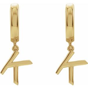 18K Yellow Gold Initial K Hinged Huggie Earring