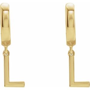 18K Yellow Gold Initial L Hinged Huggie Earring