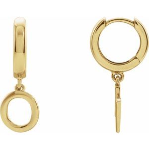 18K Yellow Gold Initial O Hinged Huggie Earring