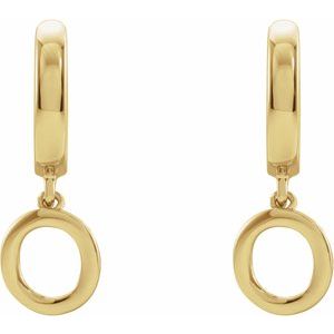 18K Yellow Gold Initial O Hinged Huggie Earring