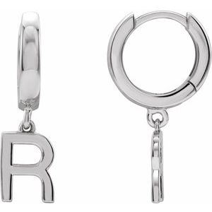 18K White Gold Initial R Hinged Huggie Earring