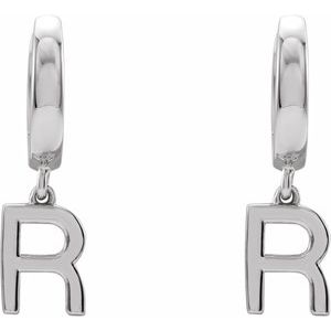 18K White Gold Initial R Hinged Huggie Earring