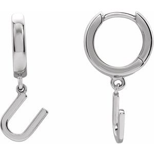 18K White Gold Initial U Hinged Huggie Earring