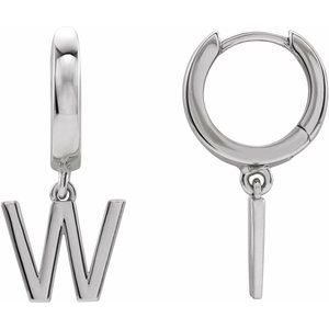 Platinum Initial W Hinged Huggie Earring