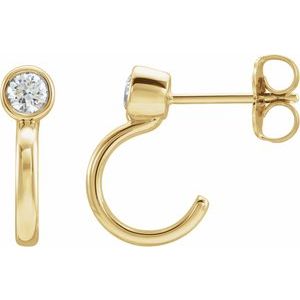 14K Yellow Gold 1/5 CTW Natural Diamond Huggie J-Hoop Earring