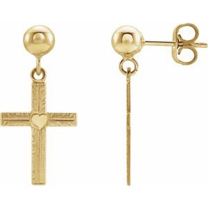 14K Yellow Gold 13x10 mm Cross Earrings