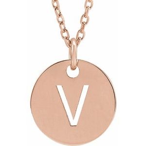 14K Rose Gold Initial V 16-18" Necklace