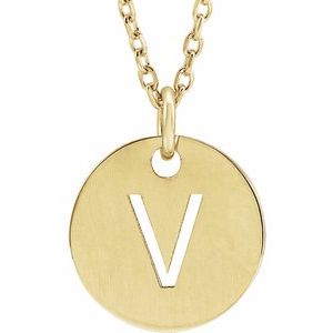14K Yellow Gold Initial V 16-18" Necklace