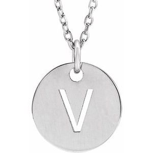 14K White Gold Initial V 16-18" Necklace