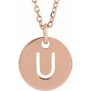 14K Rose Gold Initial U 16-18" Necklace