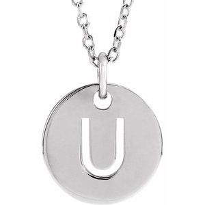 14K White Gold Initial U 16-18" Necklace