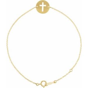 14K Yellow Gold Pierced Cross Disc 7-8" Bracelet