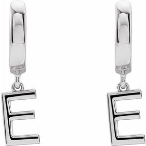 14K White Gold Initial E Hinged Huggie Earring