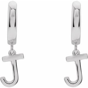 14K White Gold Initial J Hinged Huggie Earring