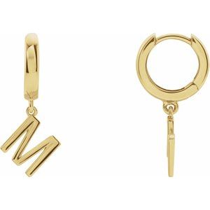 18K Yellow Gold Initial M Hinged Huggie Earring