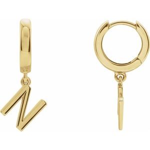 18K Yellow Gold Initial N Hinged Huggie Earring