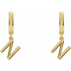 18K Yellow Gold Initial N Hinged Huggie Earring
