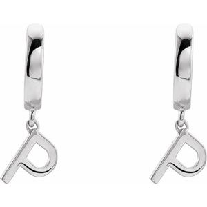 Platinum Initial P Hinged Huggie Earring