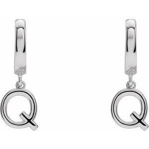 14K White Gold Initial Q Hinged Huggie Earring