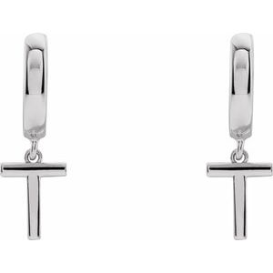 18K White Gold Initial T Hinged Huggie Earring