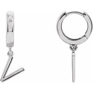 18K White Gold Initial V Hinged Huggie Earring