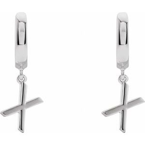 18K White Gold Initial X Hinged Huggie Earring