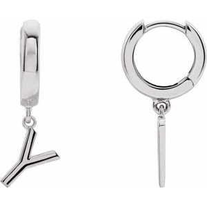 18K White Gold Initial Y Hinged Huggie Earring