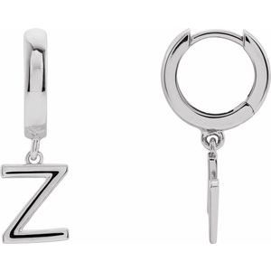 14K White Gold Initial Z Hinged Huggie Earring