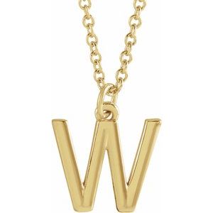 18K Yellow Gold-Plated Sterling Silver Initial W  Dangle 16" Necklace
