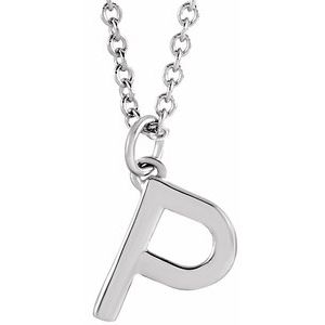 14K White Gold Initial P Dangle 18" Necklace