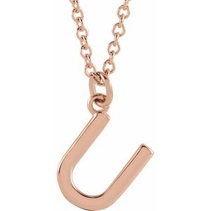 14K Rose Gold Initial U Dangle 16" Necklace