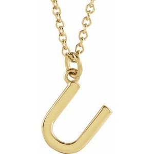 14K Yellow Gold Initial U Dangle 18" Necklace