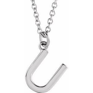 14K White Gold Initial U Dangle 16" Necklace
