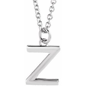 14K White Gold Initial Z Dangle 18" Necklace
