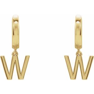 14K Yellow Gold Initial W Hinged Huggie Earring