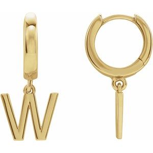 18K Yellow Gold Initial W Hinged Huggie Earring