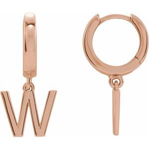 14K Rose Gold Initial W Hinged Huggie Earring