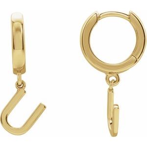 14K Yellow Gold Initial U Hinged Huggie Earring