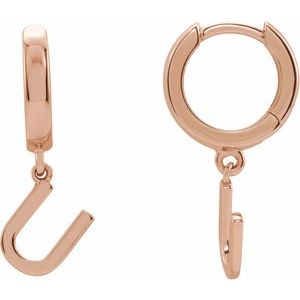 14K Rose Gold Initial U Hinged Huggie Earring