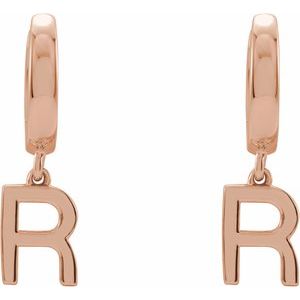 14K Rose Gold Initial R Hinged Huggie Earring