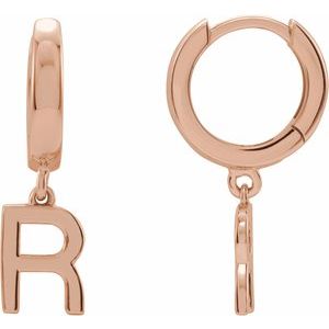 14K Rose Gold Initial R Hinged Huggie Earring