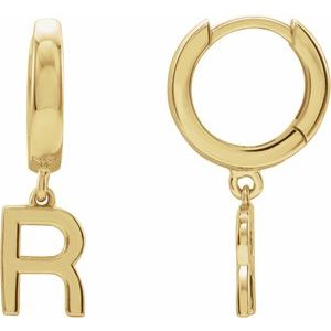 18K Yellow Gold Initial R Hinged Huggie Earring