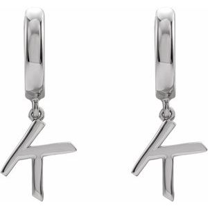 18K White Gold Initial K Hinged Huggie Earring