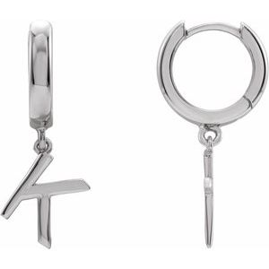 18K White Gold Initial K Hinged Huggie Earring