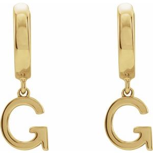 18K Yellow Gold Initial G Hinged Huggie Earring