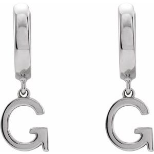 18K White Gold Initial G Hinged Huggie Earring